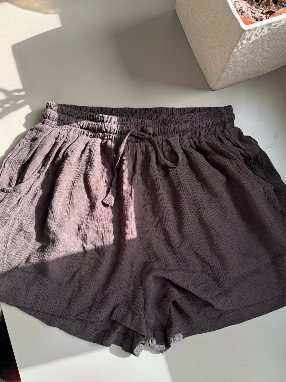 Stone Fox Relaxed High-Waist Shorts in Charcoal Brown